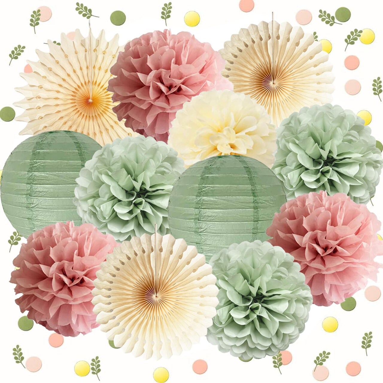 Dusty Pink and Sage Green Party Decoration(Sage Green, Dusty Pink, Cream)